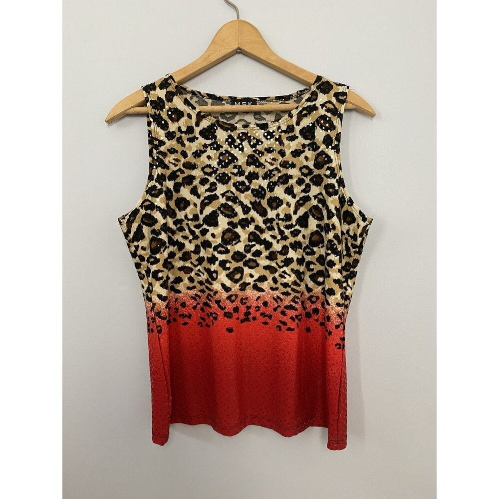 MSK Tank Top Womens Med Multicolor Animal Print All Over Sequin Sleeveless Tank